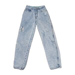 Vtg Jordache Acid Wash High Rise Distressed Thrashed Tapered Mom Jeans 24” Waist